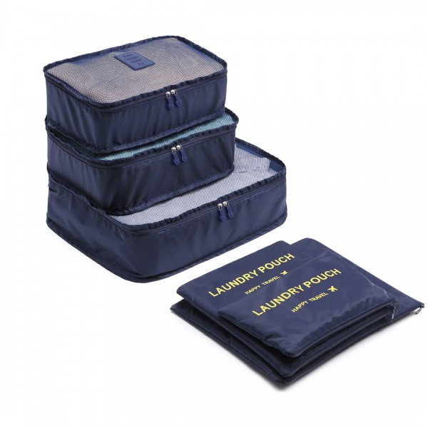 E6874 - Kono 6 Piece Polyester Travel Luggage Organiser Bag Set - Navy